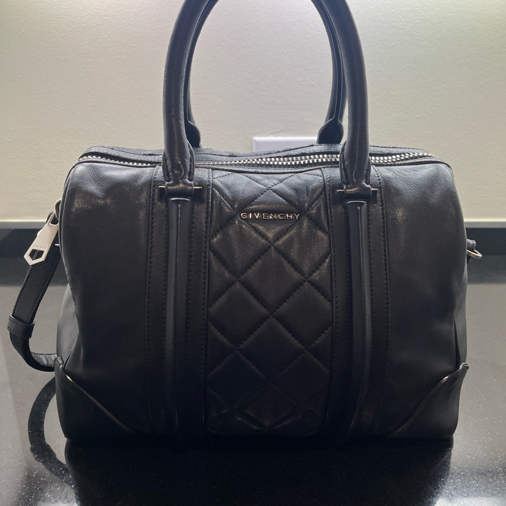 GIVENCHY Black Lambskin Leather Medium Lucrezia Duffle Bag